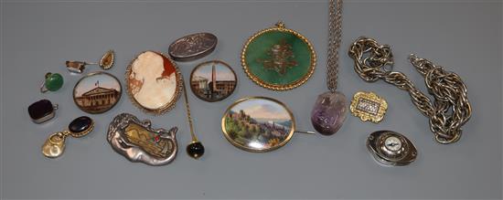 Mixed collectables including costume jewellery, silver pill box, etc.